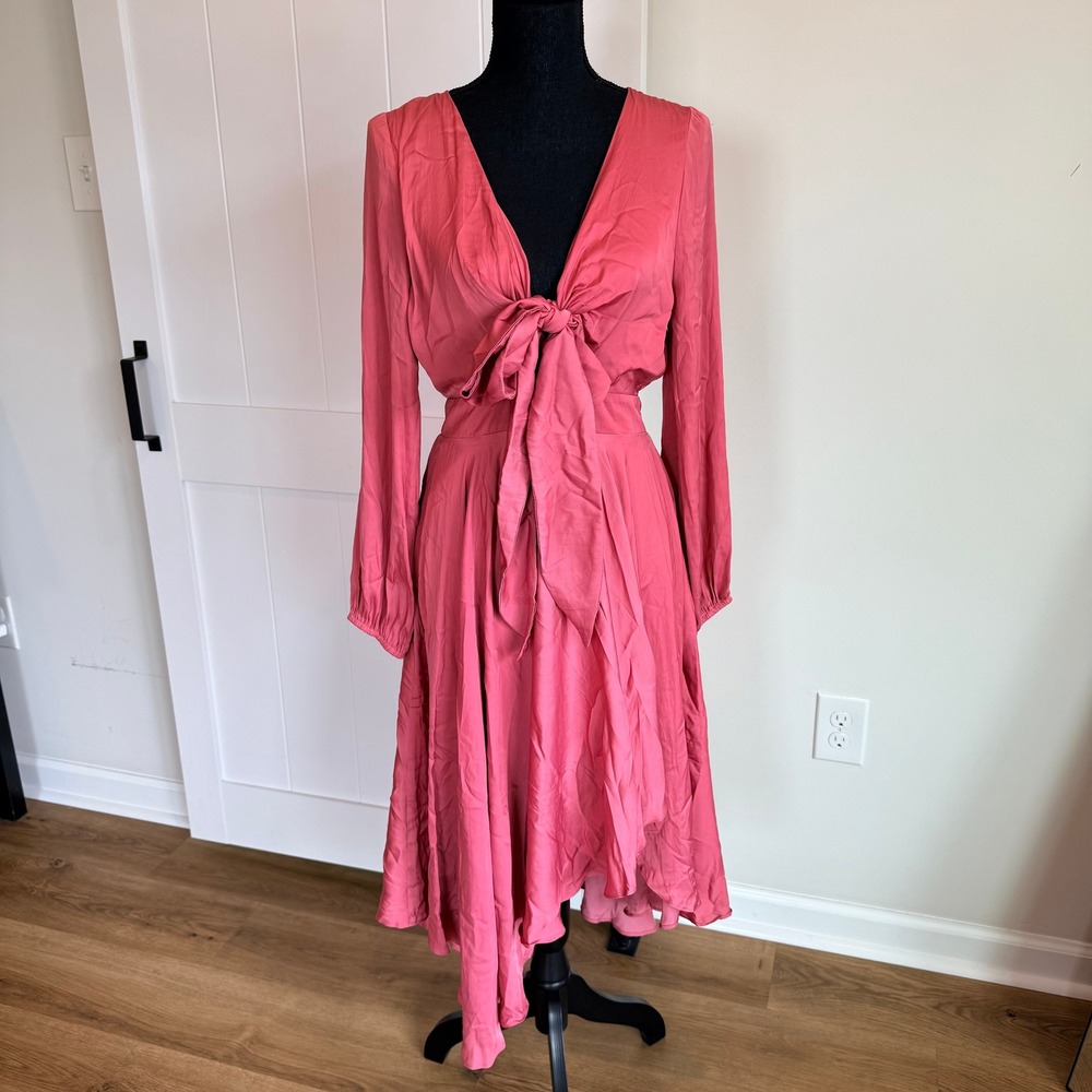 NWT Saints + Secrets Australian Blush Satin Dress Rose Pink Tie Front Size S